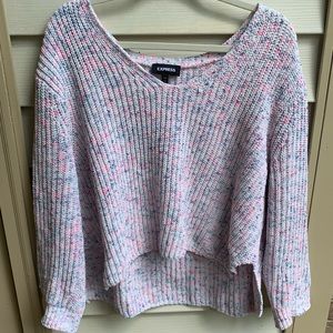 Express Cropped Confetti Pink Sweater